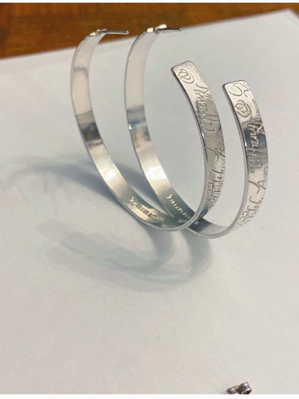 Authentic Tiffany & Co. Ultra RARE Script / Notes 925 Silver XL Hoop Earrings - Picture 13 of 15